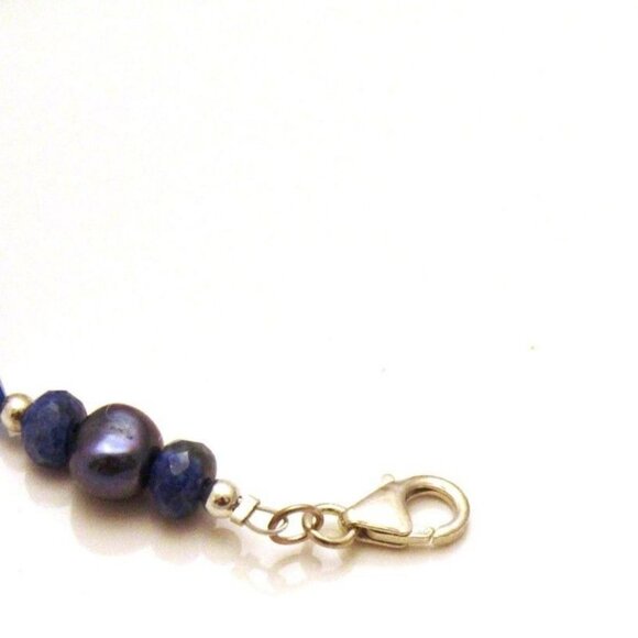 Handcrafted Lapis Lazuli Gemstone Bracelet & Earring Set With Sterling Silver - Picture 5 of 10